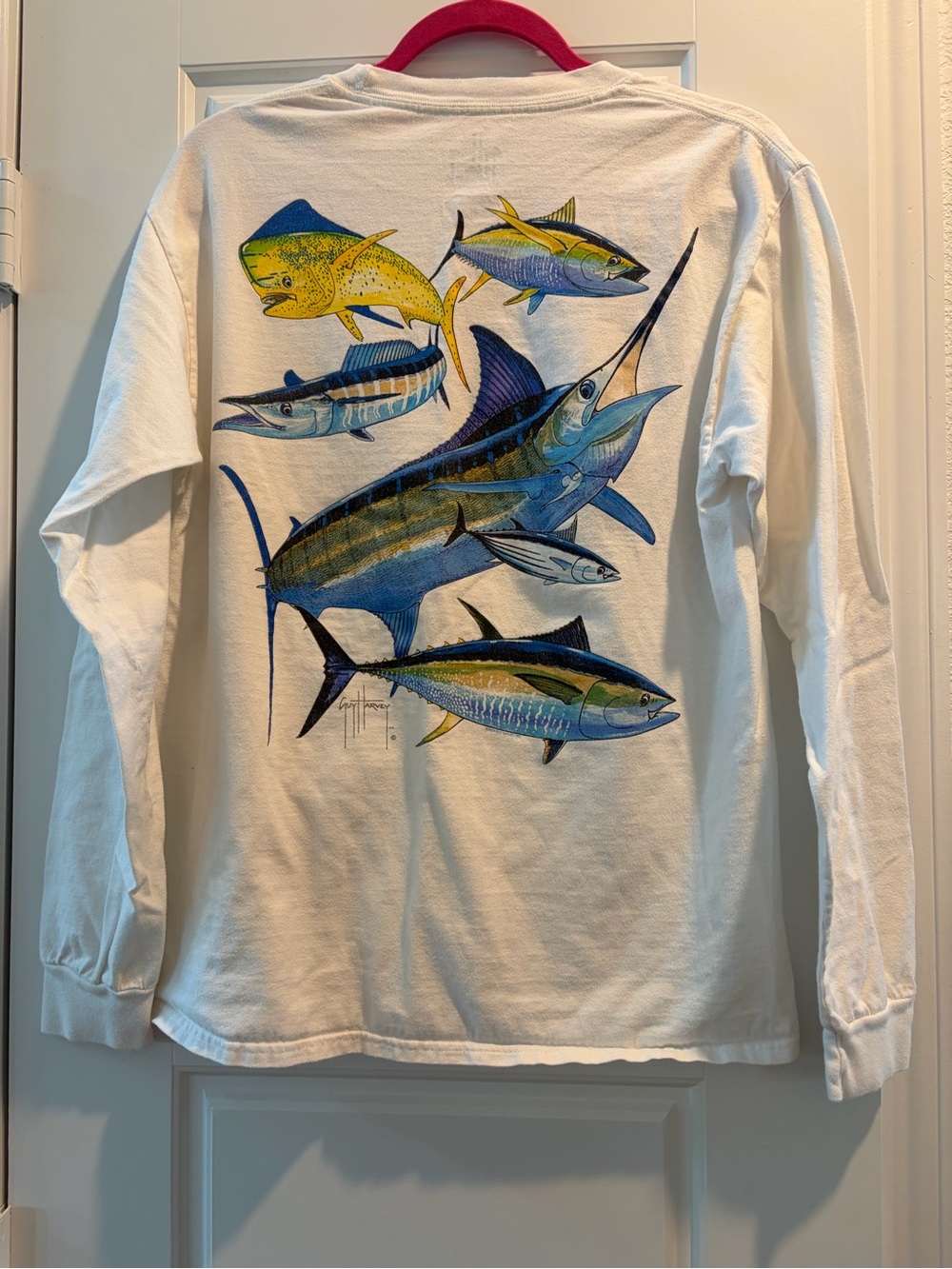 Guy Harvey Bluewater Long Sleeve Fishing Graphic Pocket T-Shirt White M